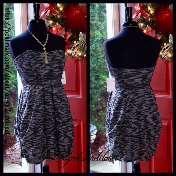 FREE PEOPLE STRAPLESS BLACK & WHITE PRINT DRESS - Picture 3 of 8